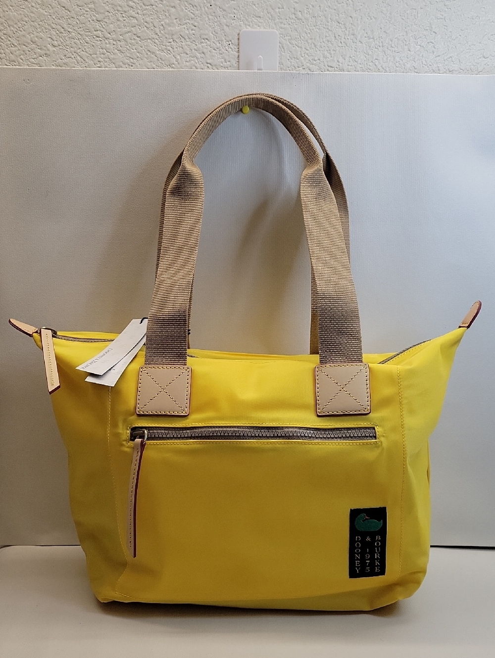 New With Tags Dooney & Bourke Nylon Front Zip Tote Bag Lemon Yellow